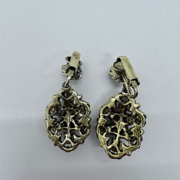 Weiss Maltese Cross Vintage Brooch Clip On Earrings Set Green Gold Toned Signed - Picture 8 of 12